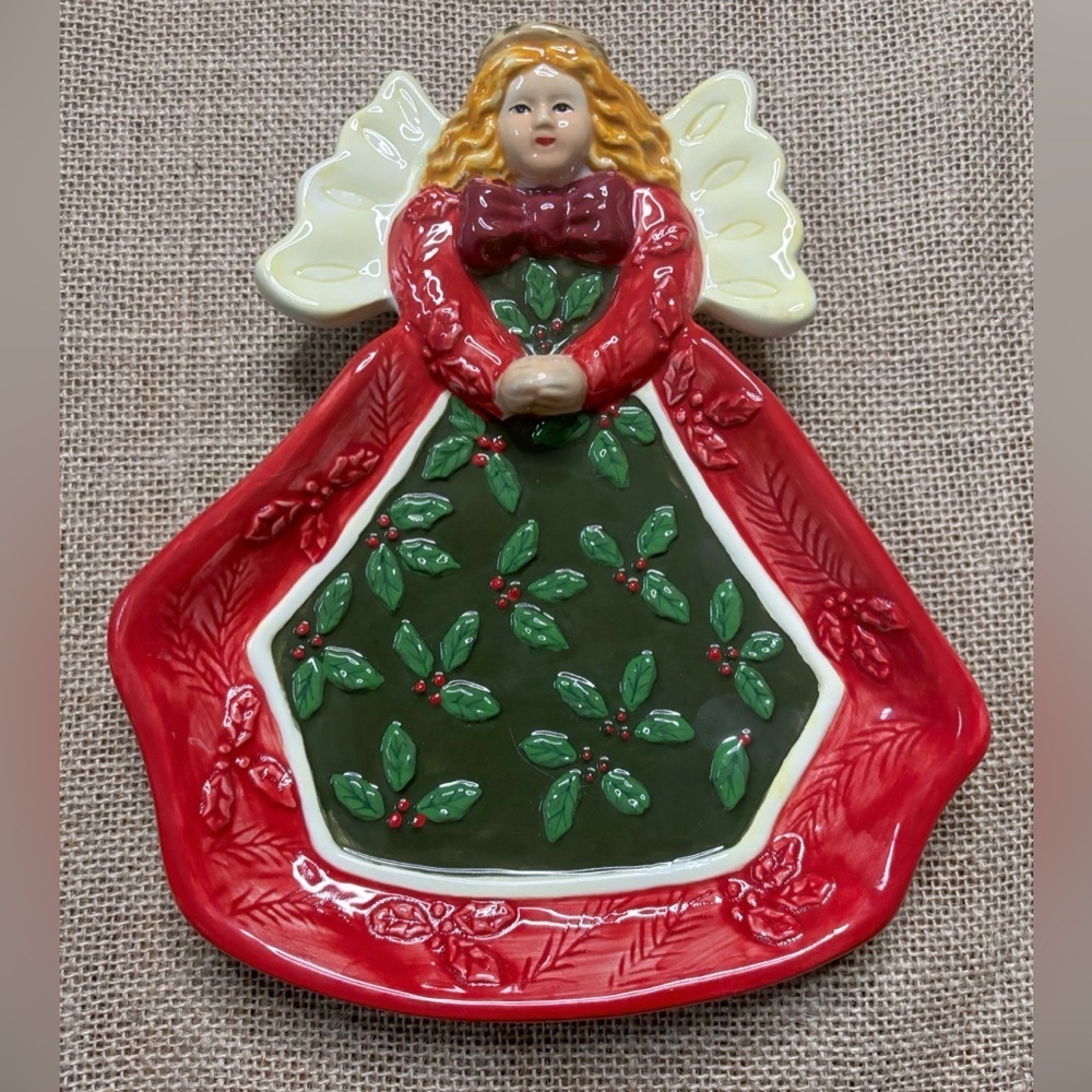 Vintage Studio Nova Woodland Holly Santa Angel Candy Dish Christmas Whimsical